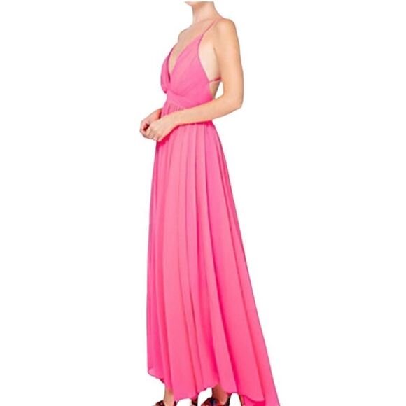 NEW $399 Meghan LA - Enchanted Garden Solid Maxi Dress Neon Pink - Large / L - Picture 2 of 5